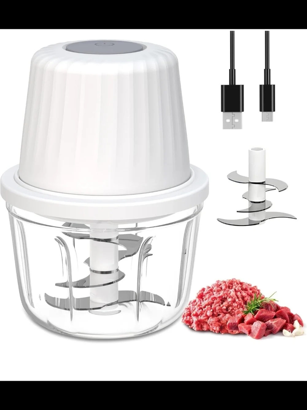 Mini Cordless Rechargeable Food Chopper, 400ML Food Processor with 6 Blades